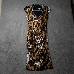 Vintage Cache Dress Women's Size 8 Cheetah Print Short Sleeve Midi